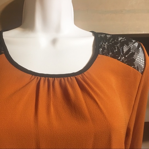 Orange and black lace blouse top - Picture 2 of 8